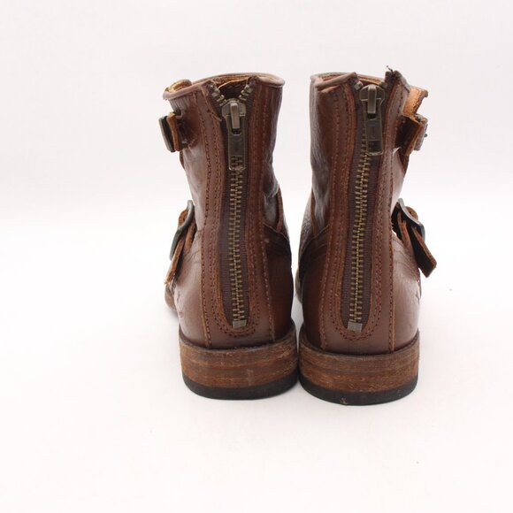 Frye Tyler Women's US 7.5 B Engineer Ankle Moto Boots  Brown Leather Buckle Zip - Picture 5 of 10